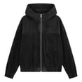 thumbnail image 4 of Women's Full Zip up Jacket Plus Size Corduroy Hoodies Trendy Loose Fit Hooded Sweatshirts Outwear with Pocket Black L, 4 of 4
