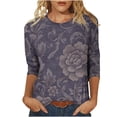 thumbnail image 2 of YFNNUP Plus Size 3/4 Sleeve Shirt for Womens Print Crew Neck Tops Casual Loose Fit T Shirts Breathable Vacation Blouse Blue XXL, 2 of 6