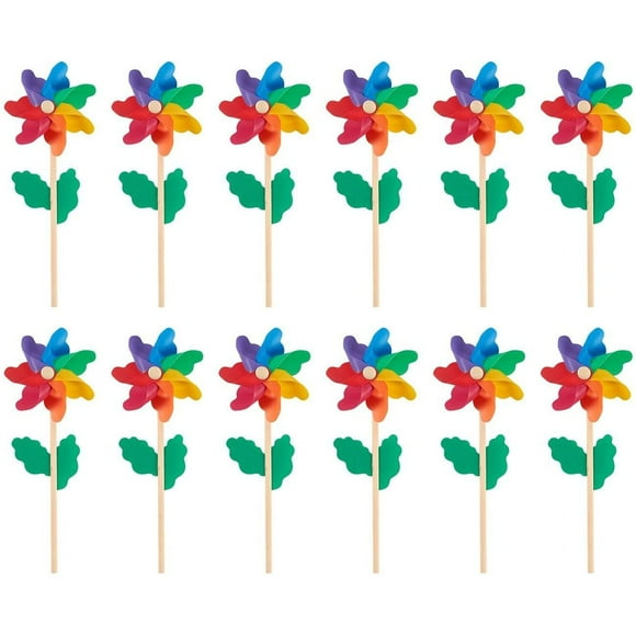 Pinwheels - Pack de 12, Volants Colorés - Pack de Valeur - Adapté pour Jardin, Fête, Extérieur, Cour, Décoration Multicolore, 4,5 x 11,2 x 2,1 Pouces