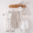 thumbnail image 2 of Xudanell Infant Girl Outfits 8pcs Newborn Baby Girl Outfit Set Short Romper Jumpsuit Pants Hat Bib Socks Romper Baby Khaki 0-3 Months, 2 of 4