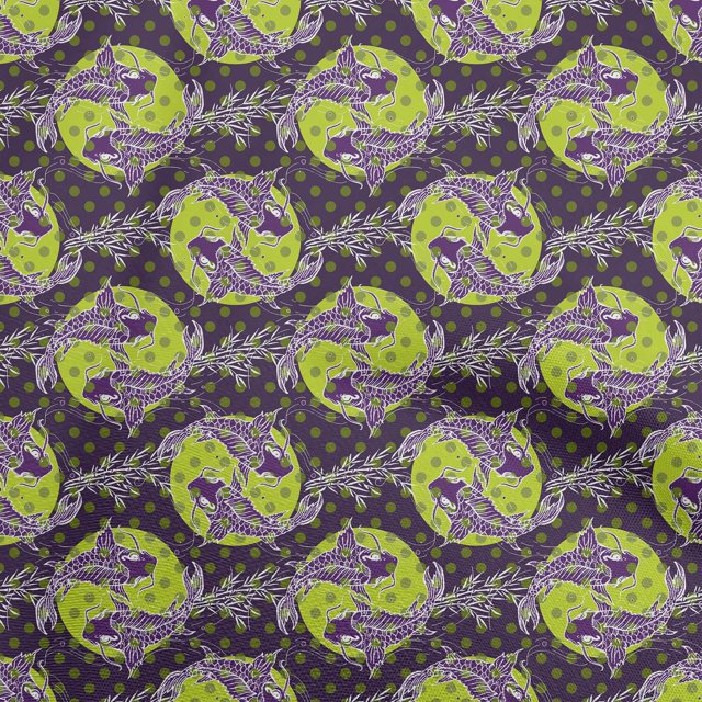 oneOone Viscose Chiffon Plum Fabric Asian Japanese Koi Fish Sewing Craft Projects Fabric Prints By Yard 42 Inch Wide