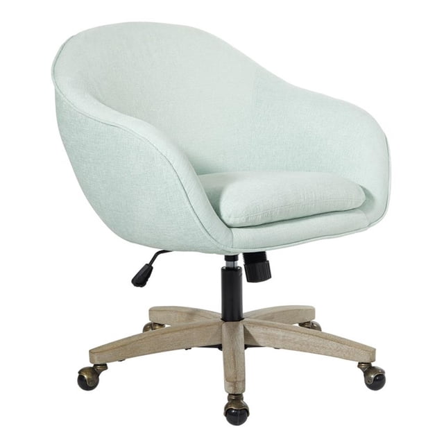 Pemberly Row Office Chair in Mint Blue Fabric with Gray Brush Wood Base KD