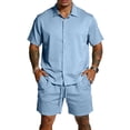 thumbnail image 2 of CIENVNSTG Mens 2 Piece Outfits Summer Track Suits Short Sleeve Button Down Shirt And Elastic Drawstring Pocket Shorts Beach Mens Outfits, 2 of 6