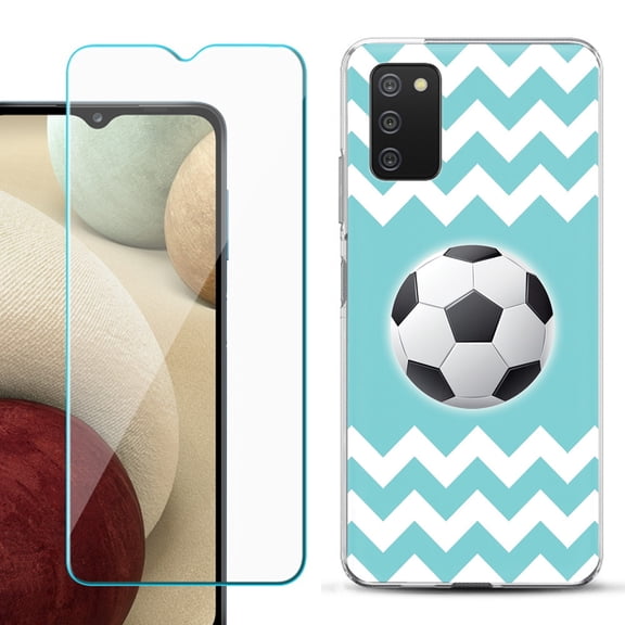 Slim-Fit TPU Fashion Phone Case for Samsung Galaxy A03s, with Tempered Glass Screen Protector, by OneToughShield ® - Chevron/Soccer