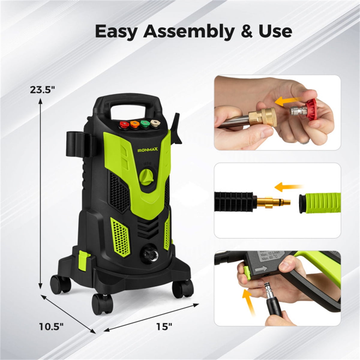 Green Black 2300 PSI Electric Pressure Washer with 4 Quick-Connect Nozzles & Soap Bottle, 1900W High-Power Cleaner for Driveway Patio
