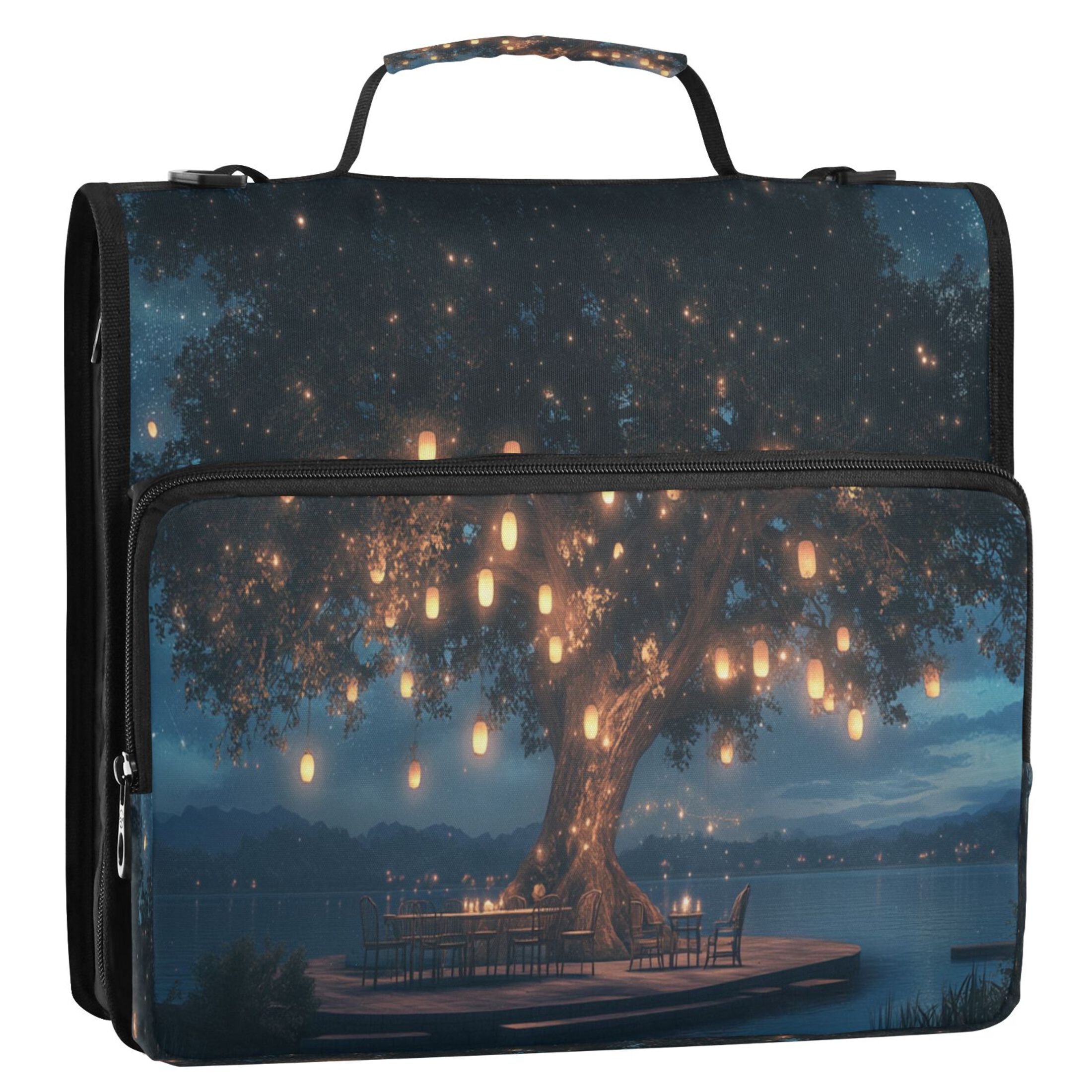 YAZAOO Zipper Binder trapper keeper Documents Organized Design Tree with Lanterns by Lakeside Printed