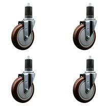 5 Inch SS Maroon Poly Wheel Swivel 1-5/8 Inch Expanding Stem Caster Set SCC