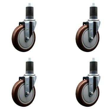 5 Inch SS Maroon Poly Wheel Swivel 1-5/8 Inch Expanding Stem Caster Set SCC