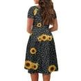 thumbnail image 5 of SCRAWLGOD Sunflowers Leopard Print Dresses for Women with Short Sleeves Midi Dresses Breathable One-Piece Dress for Women Summer Wide Neck for Holidays Size M, 5 of 7