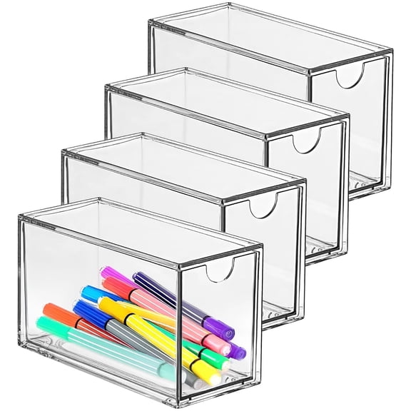 4 Pcs Transparent Drawer Organizers, Plastic Storage Boxes, Stackable Tea Organizers for Drawers, Ideal for Kitchen, Office and Household Items