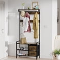 thumbnail image 3 of LAFGUR Hall Tree,5-in-1 Coat Rack with Bench and Shoe Storage, Hall Tree with Entryway Bench and Shelve, Coat Rack freestanding with 9 Hooks and 3 Drawers (Rustic Brown), 3 of 9