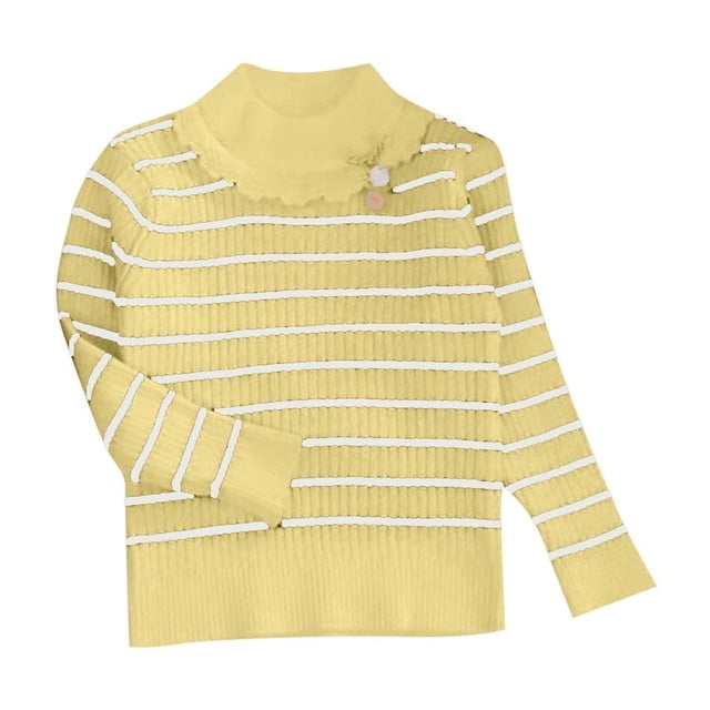 Zwiiyzr 2025 Chandails pour Filles Manches Longues Rayé Imprimé Col Roulé Chandail 3-7 Ans Jaune
