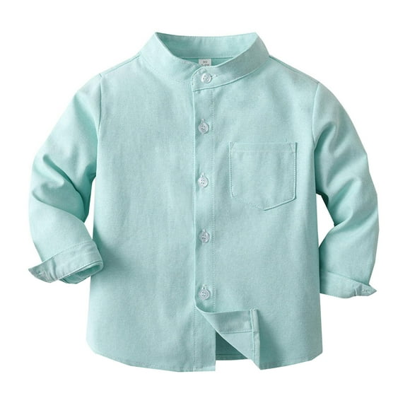 JTieacloth Chemise de Printemps pour Garçon Couleur Unie Col Montant Manches Longues Cardigan en Coton à Simple Boutonnage Chemise pour Enfants T-Shirts de Base pour Garçons Tailles 6-7 Ans