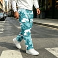 thumbnail image 2 of GrmtClth Mens Loose Fit Camo Cargo Trousers All Over Full Camo Graphic Multi Utility Pockets Drawstring Elastic Waist Street Casual Pants Blue XL, 2 of 8
