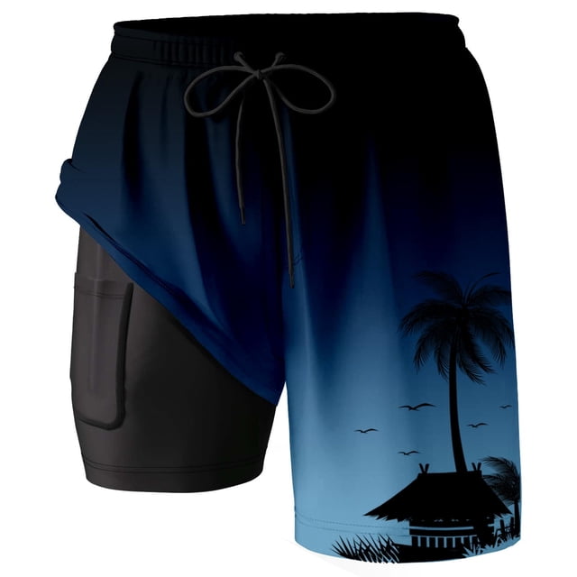 Board Shorts Men Compresssion Liner Inseam Board Shorts Bathing Suit With Pockets Short Baggy Homme Dark Blue S