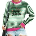 thumbnail image 5 of FDGIU Women's Oversized Striped Christmas Sweatshirt - Merry Xmas Crewneck Long Sleeve Loose Fit Holiday Outfit, 5 of 5