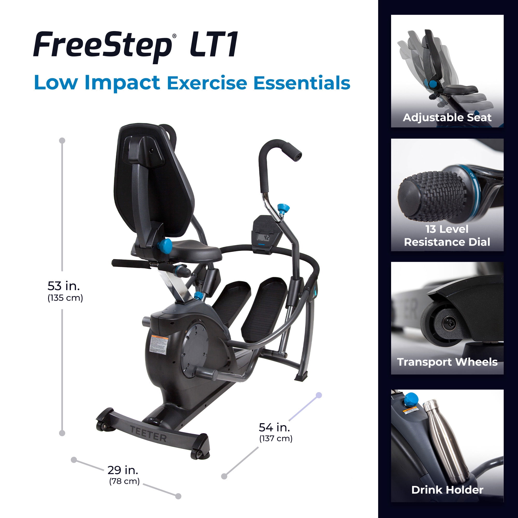 Teeter FreeStep Recumbent Cross Trainer and Cardio Elliptical Black Walmart