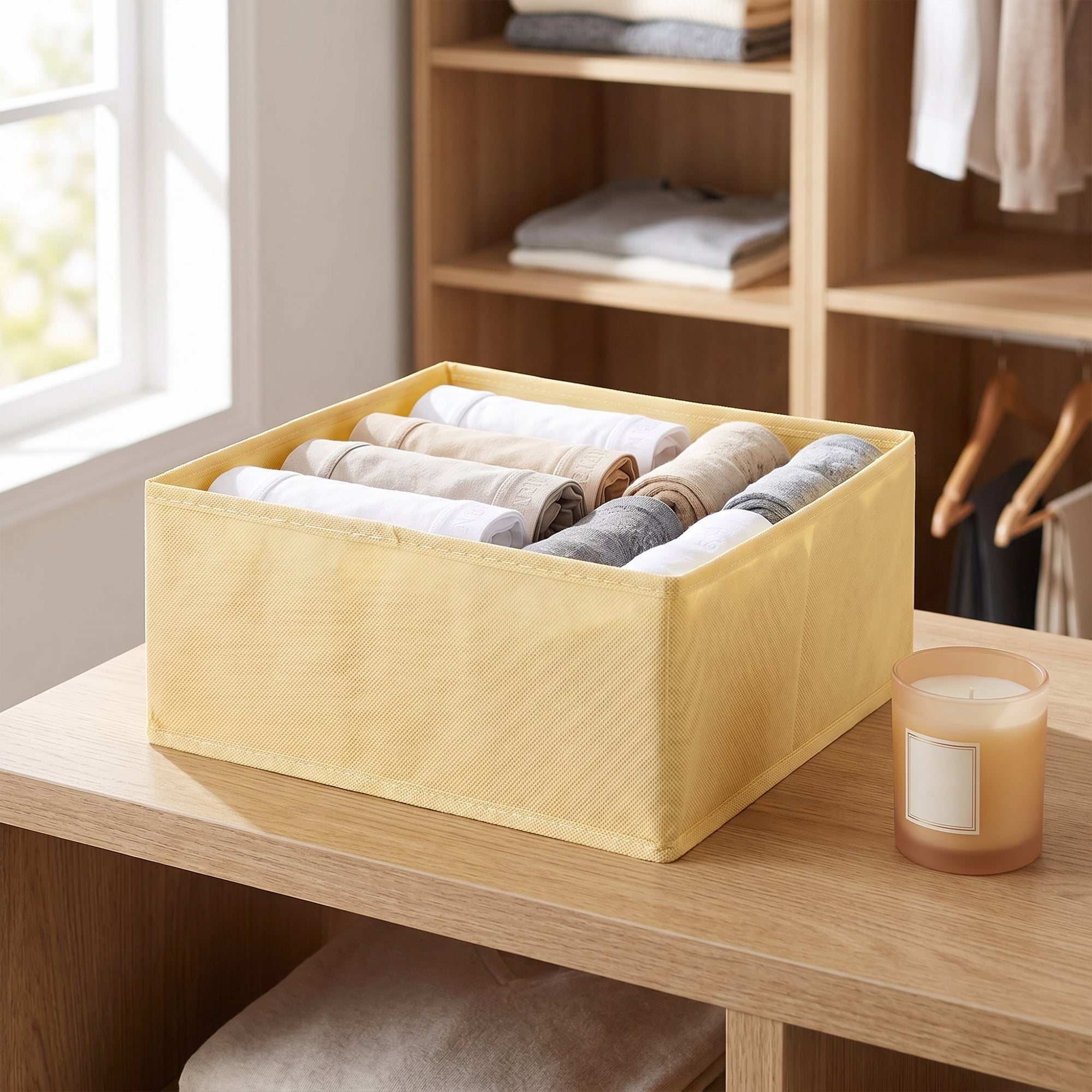 Unique Bargains Storage Bin with Zipper for Organizing Clothes Beige 11" x 11" x 4.7"