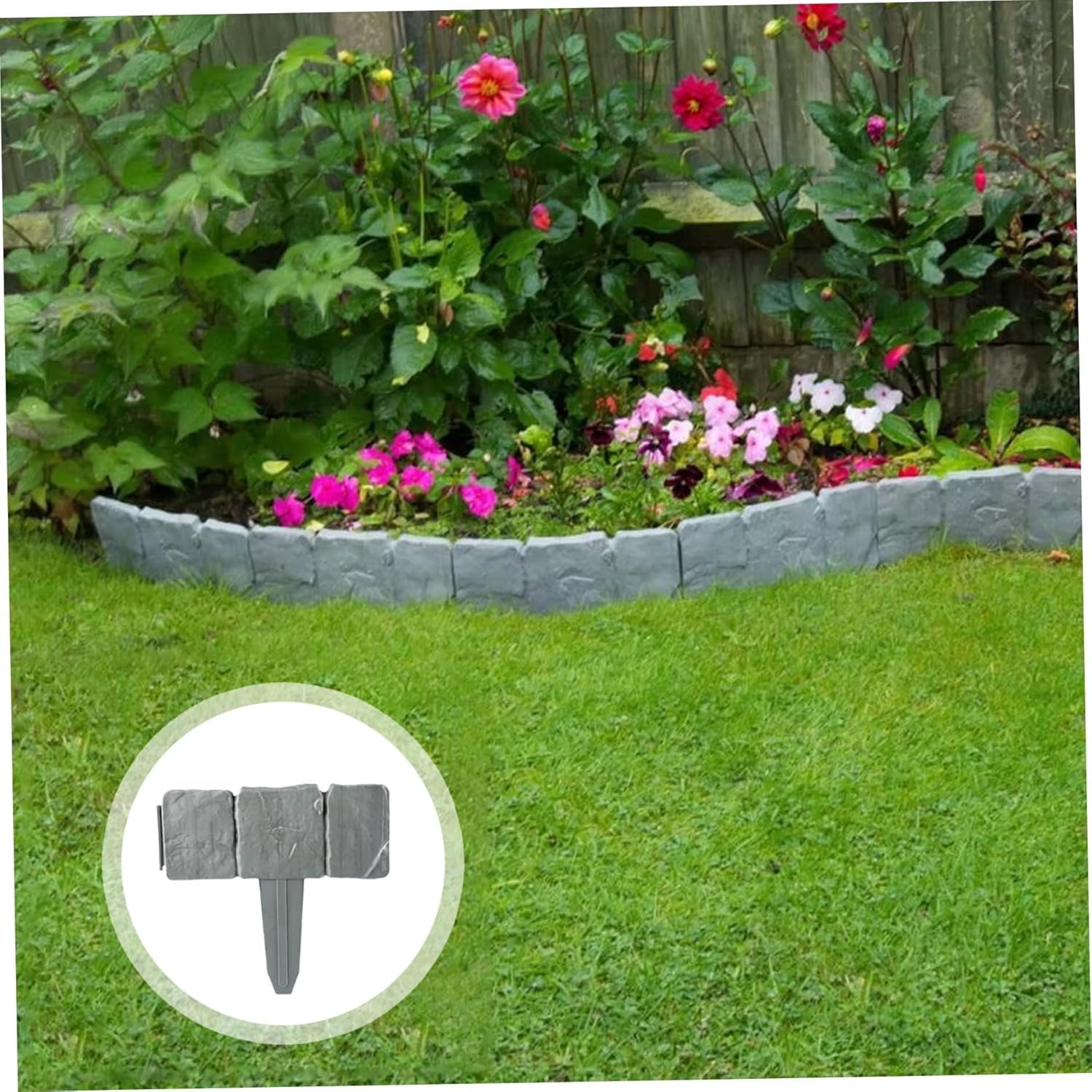 10 Pcs Landscape Edging Border Garden Edging Border Imitation Stone Form Design Plastic Lawn Edging Fencing No Dig Yard Edging Border for DIY Yard Landscaping Flower Bed and Grass,Gray,Topboutique