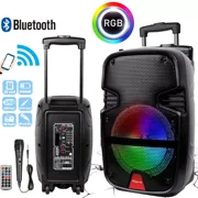 Curuk Portable Bluetooth Portable Speaker 8" Woofer PA System w/ Mic RC LED Handle Wheels