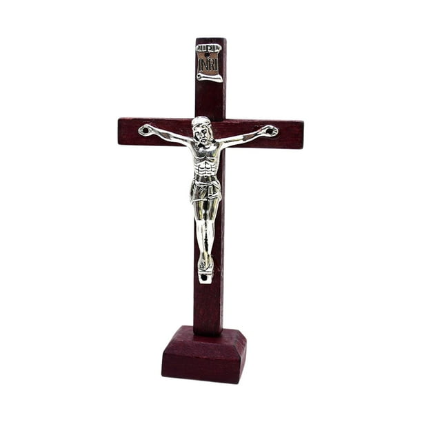 Cruz de madera religiosa Crucifijo Jesucristo Estatua Figura Colgante o de pie borgoña