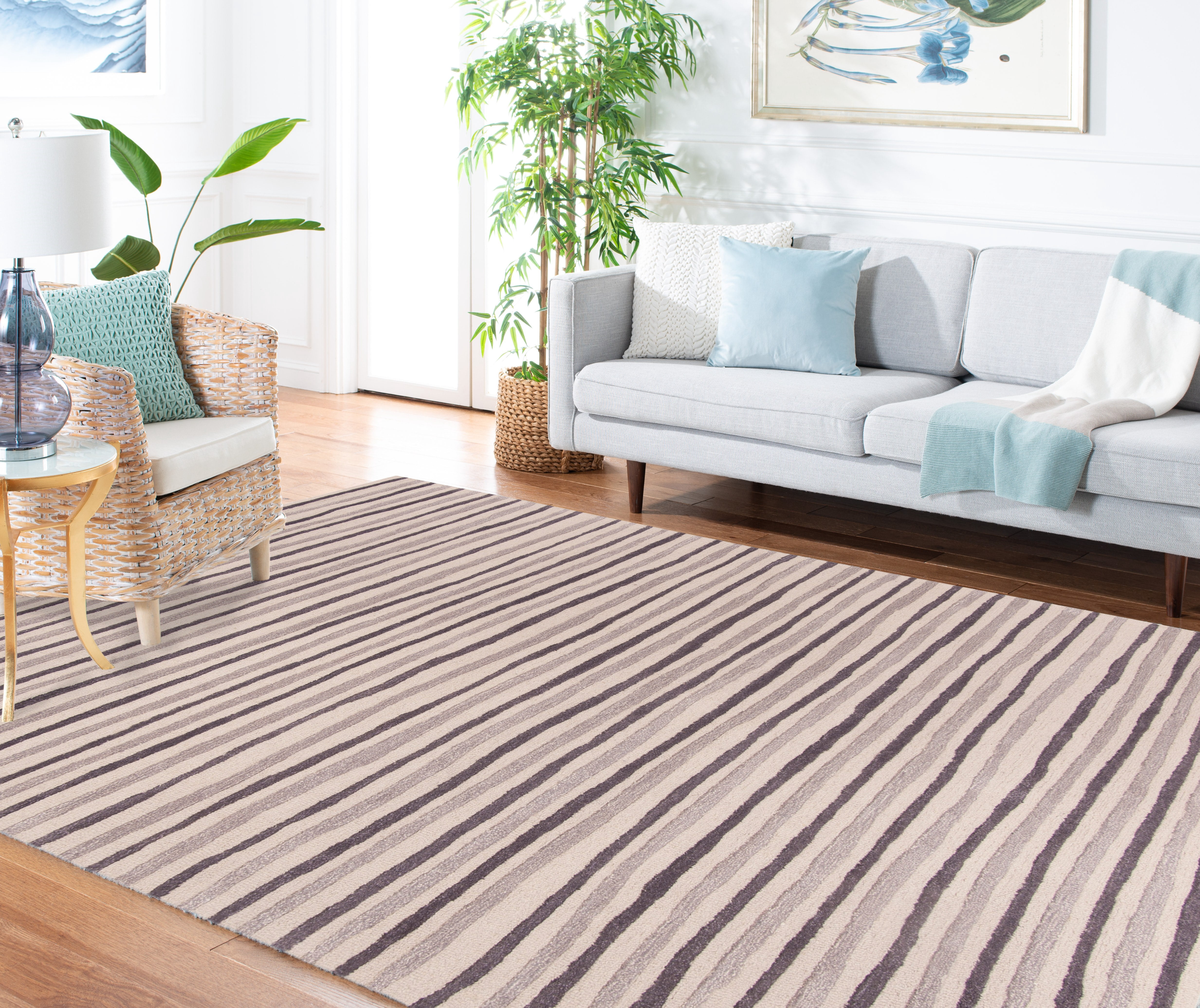 SAFAVIEH Martha Stewart Hand Drawn Stripe Area Rug, Tilled Soil Brown, 9'6" x 13'6"