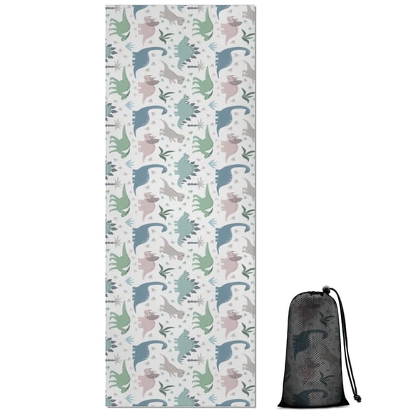 Light Dinosaurs Pastel Pattern Hot Yoga Mat Towel Non Slip for Hot Yoga - Quick-Drying Yoga Mat Cover with 4 Corner Pockets with Travel Bag - Hot Yoga Towel Non Slip 70"x26"