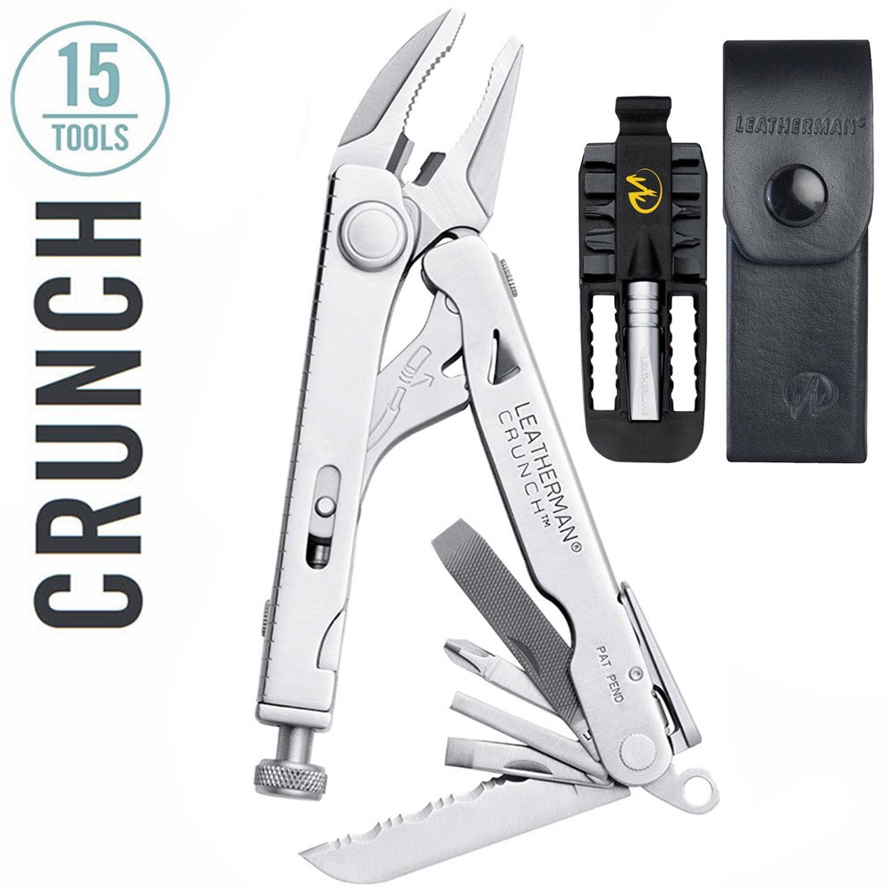 LEATHERMAN Crunch MultiTool w Leather Sheath, Stainless + Removable Bit