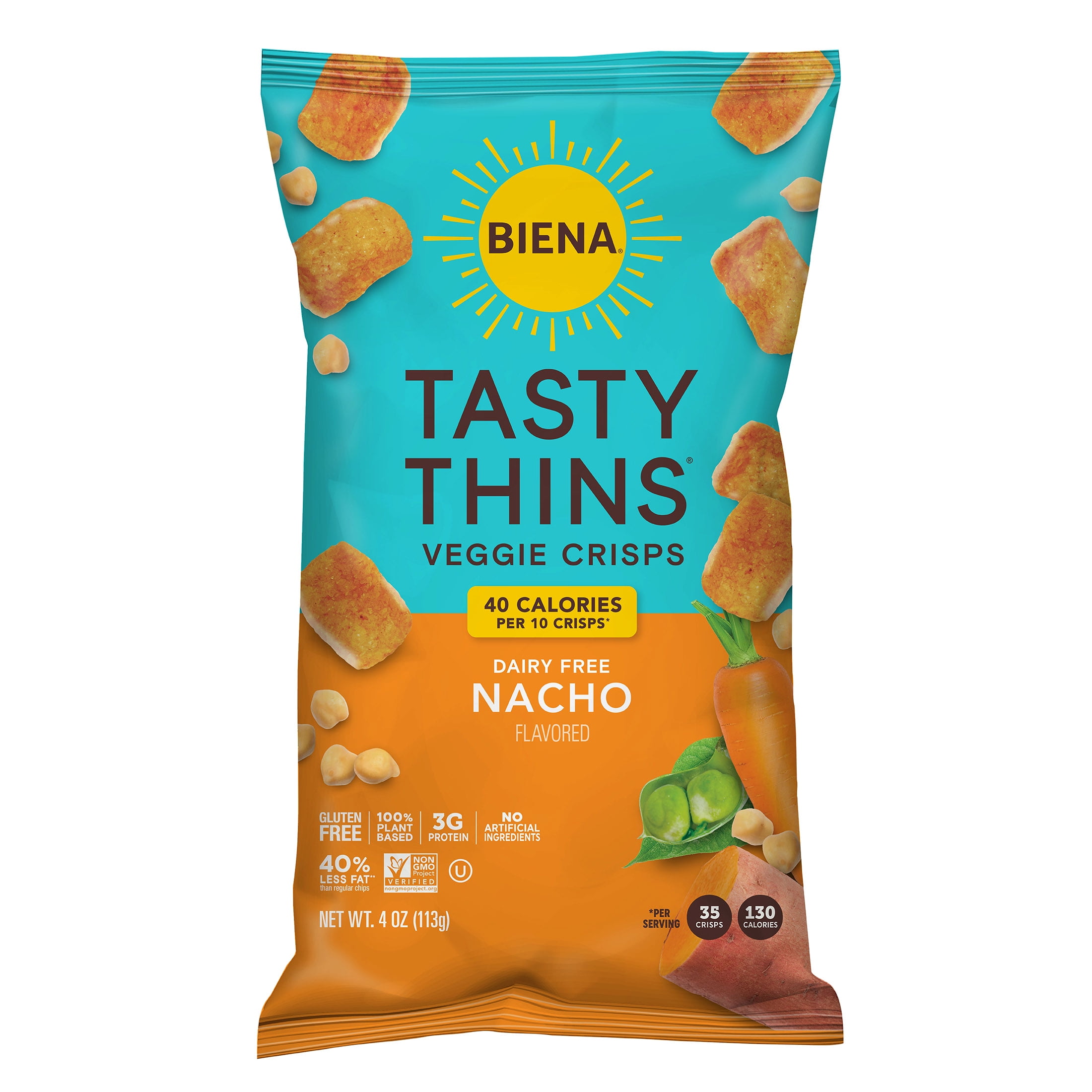 (2 pack) Biena Tasty Thins Nacho Flavored Veggie Crisps, 4 oz