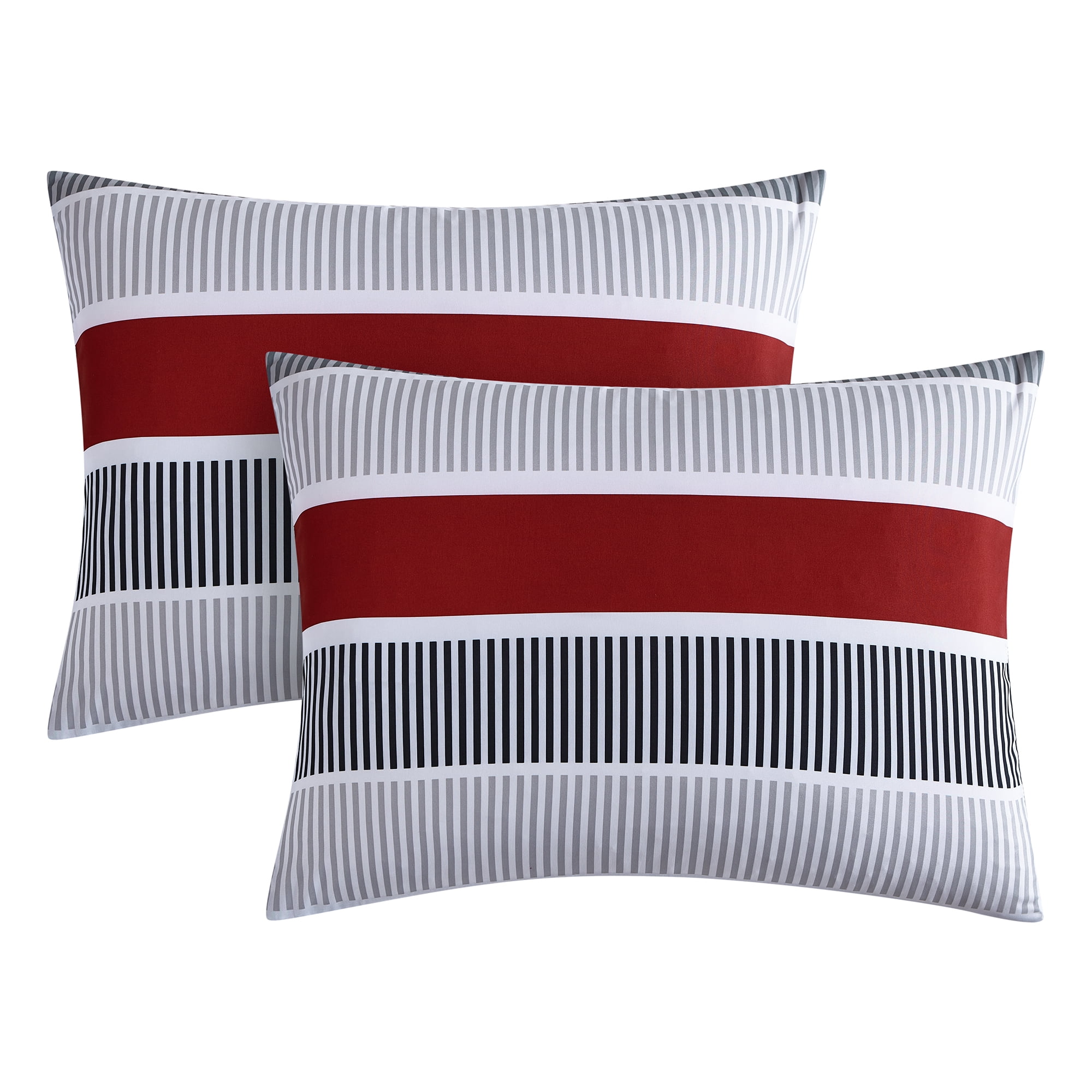 Mainstays Red and Gray Stripe 8 Piece Bed in a Bag Comforter Set With Sheets, King