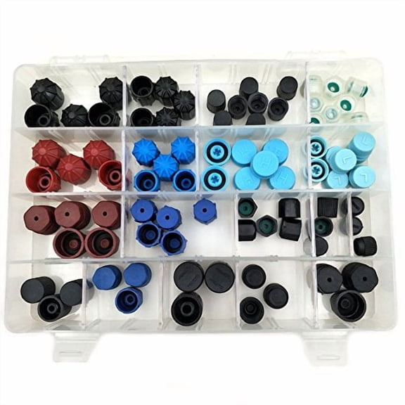 Nikauto 88Pcs 18 Kinds of Automotive Air Conditioner Valve Caps Universal R134 R12 Air Valve Cap Dust Cover Set for Car Air Conditioning Reparing