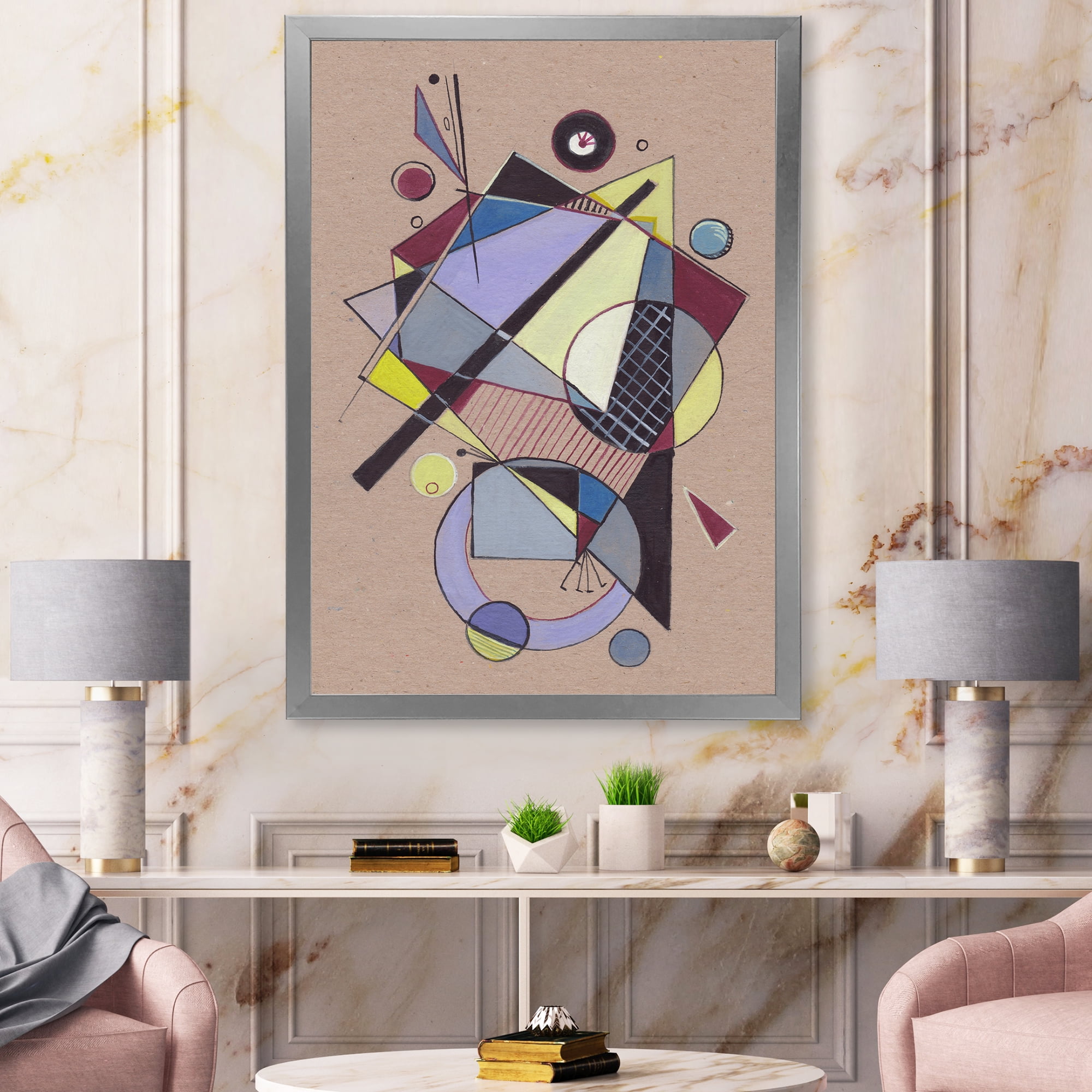 Designart 'Abstract Compositions Of Colored Geometric IV' Modern Framed Art Print