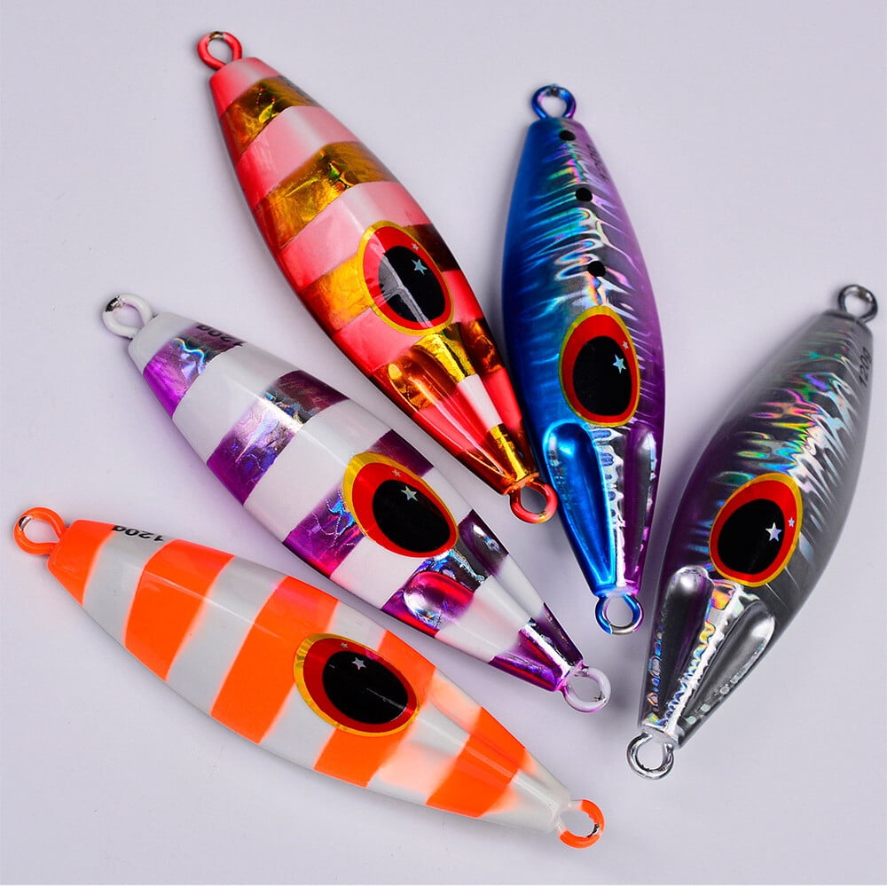 5Pcs 30g-120g Slow Fall Pitch Fishing Lures Sinking Lead Metal Flat Jigging Bait