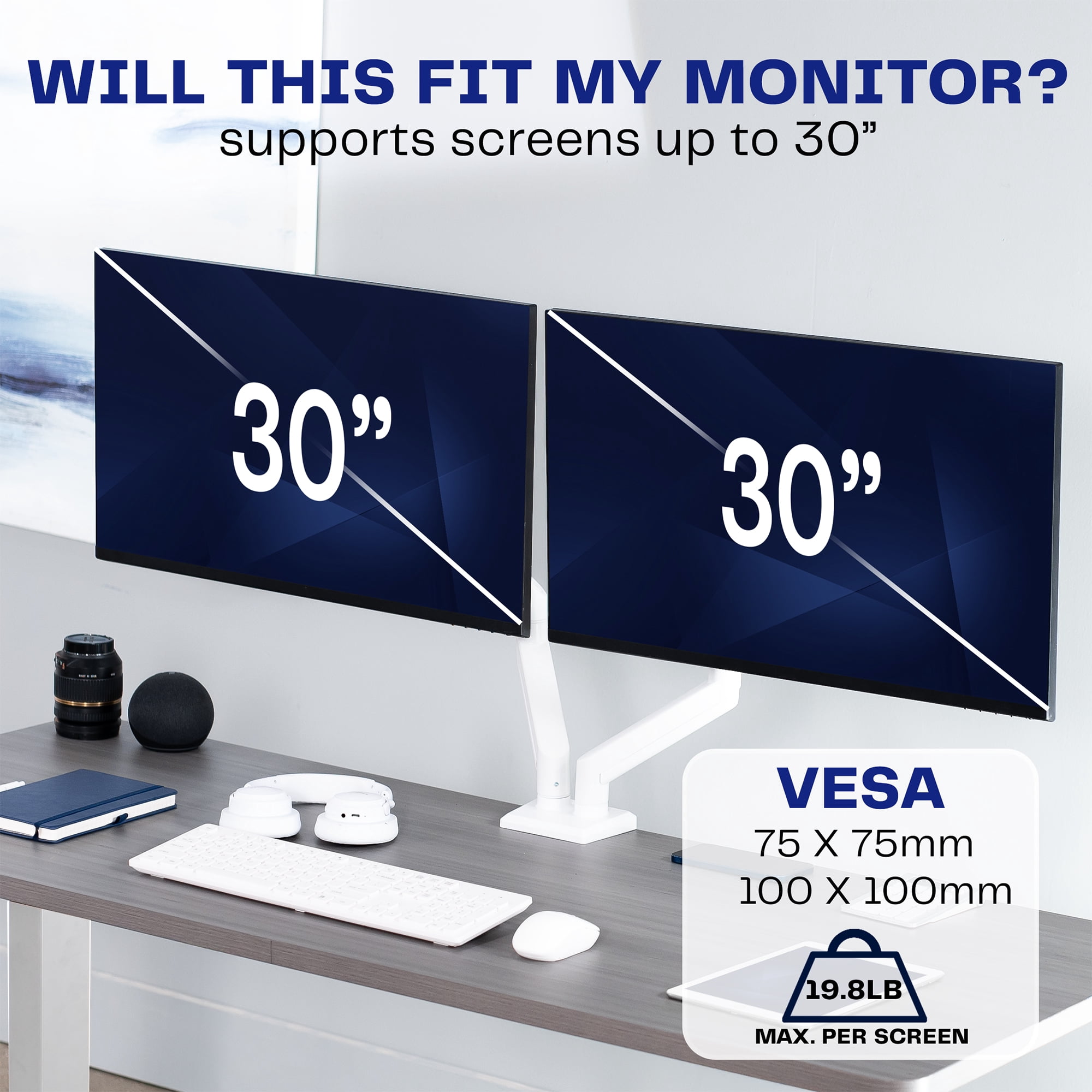 VIVO White Dual 13" to 30" Computer Monitor Counterbalance Desk Mount Stand