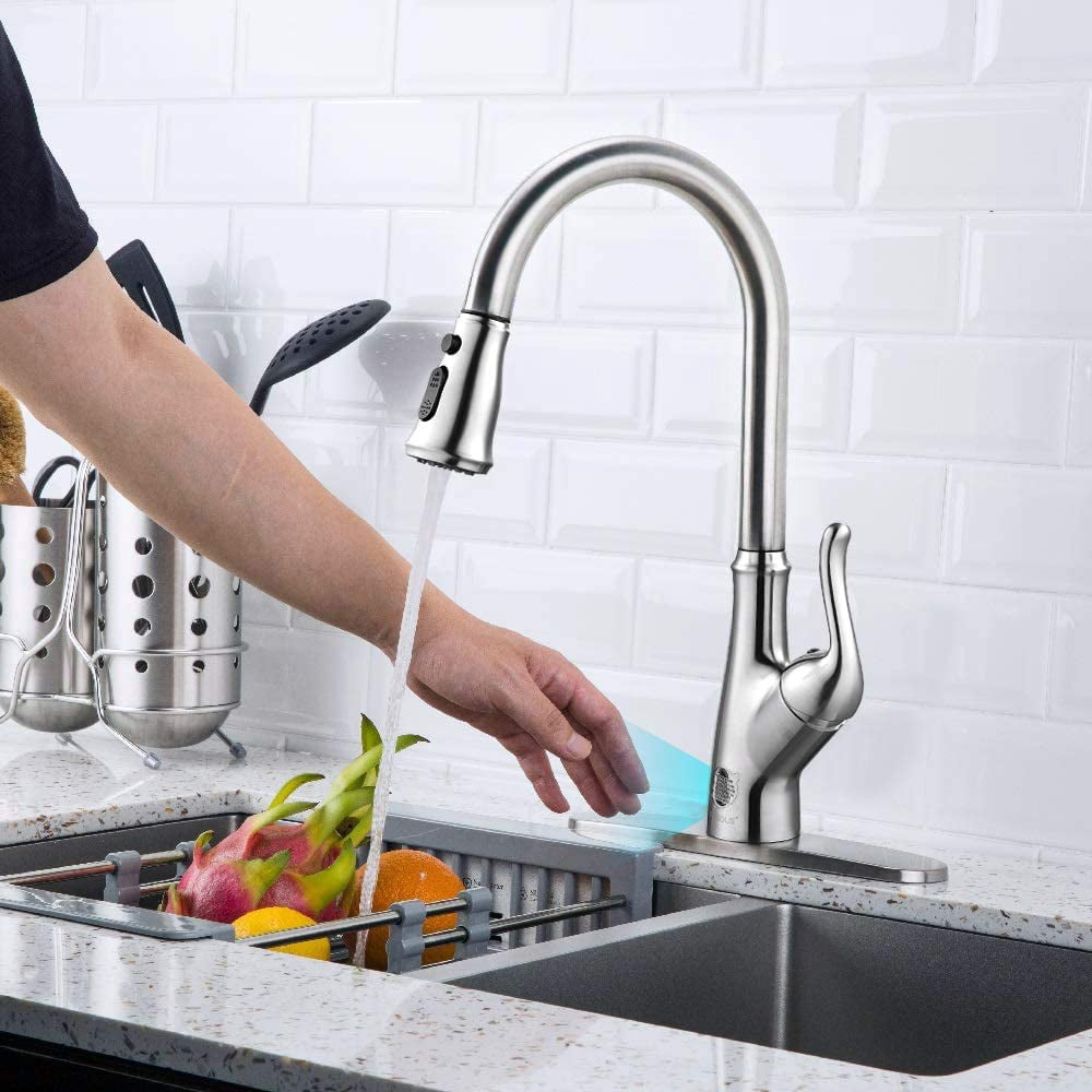 TREONYIA Kitchen Faucet with Pull Out Sprayer Single Handle Kitchen Sink Faucet Stainless Steel, Brushed Nickel