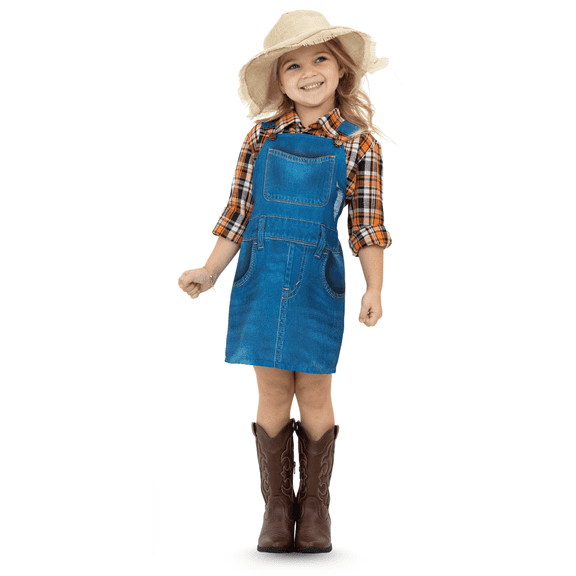 Dress Up America Girls Farmer Costume Set – Classic Farm Outfit for Children, Dress Up, Halloween & School Events