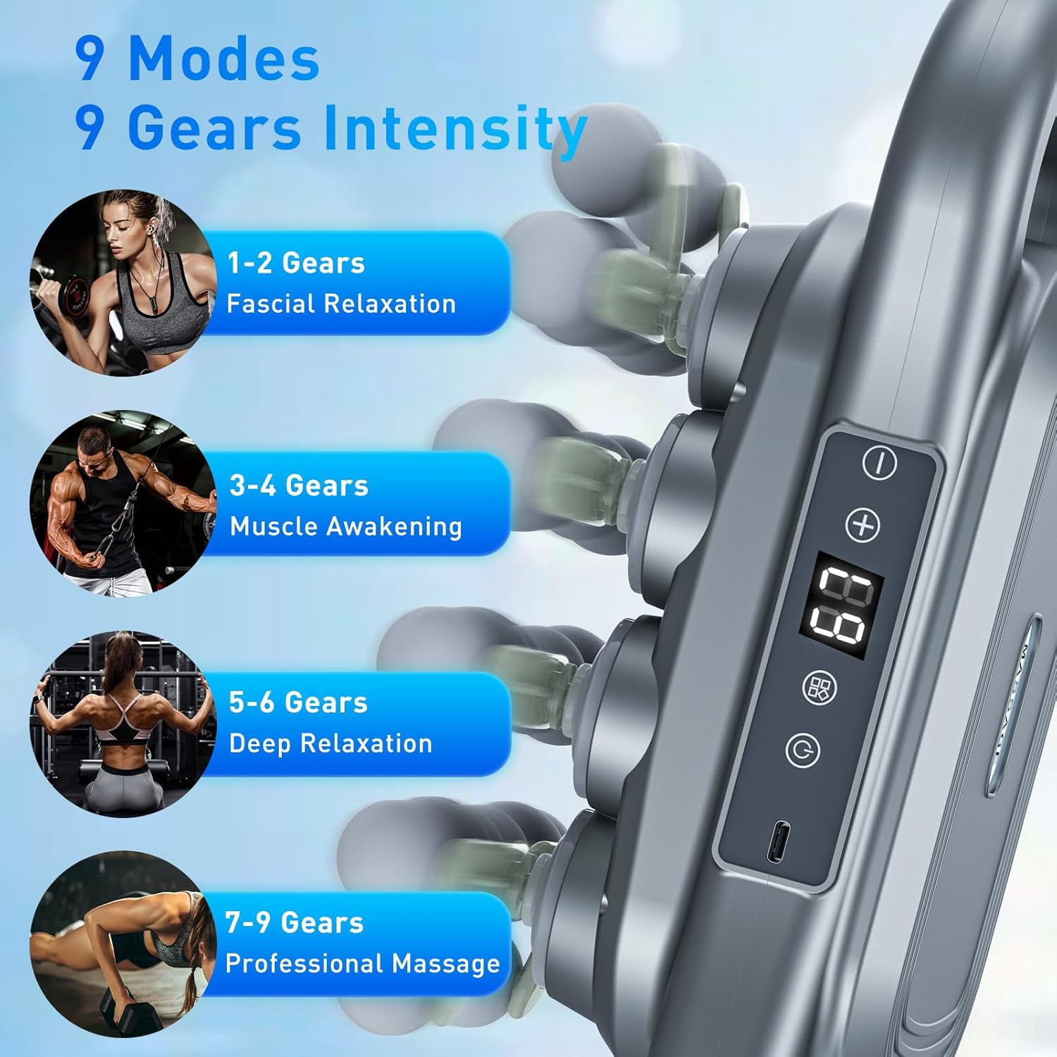 Upgrade 28 Head Massage Gun Set, Handheld Back Massager Deep Tissue Percussion for Athletes Neck Shoulder Pain Relief