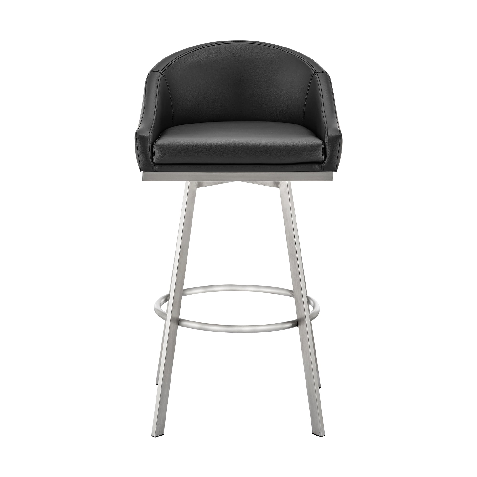 Armen Living Eleanor26" Swivel Counter Stool in Brushed Stainless Steel and Black Faux Leather