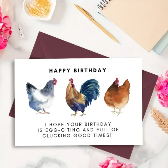 Funny Birthday Card with Chickens – "Happy Birthday" Playful Design – Blank Inside for Personal Messages – Perfect for Any Age or Chicken Lover
