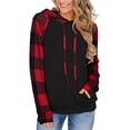 thumbnail image 2 of Sudaderas con Capucha a Cuadros de Manga Larga para Mujer Tops Deportivos Informales elásticos y amigables con la Piel con Bolsillo para Ir de Compras Trabajo en casa Rojo L, 2 of 6
