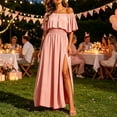 thumbnail image 4 of Stamzod Long Dresses for Wedding Guest Summer Off The Shoulder Boho Beach Dress Flowy Side Split Party Maxi Dresses Pink-1 L, 4 of 9