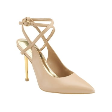 GUESS Womens Beige Strappy Upper Goring Padded Staton Pointy Toe Stiletto Buckle Dress Pumps Shoes 9 M