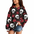 thumbnail image 2 of Grblisyd Halloween Hoodies For Teen Girls Long Sleeve Skeleton Floral Print Cute Hoodie Lightweight Y2k Fall Oversized Hooded Sweatshirt, 2 of 5