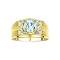 thumbnail image 1 of RYLOS Men's Rings Yellow Gold Plated Silver Rings Classic Designer Style 8X6MM Gemstone &  Diamond Ring Aquamarine March Birthstone Rings For Men  Size 9, 1 of 7