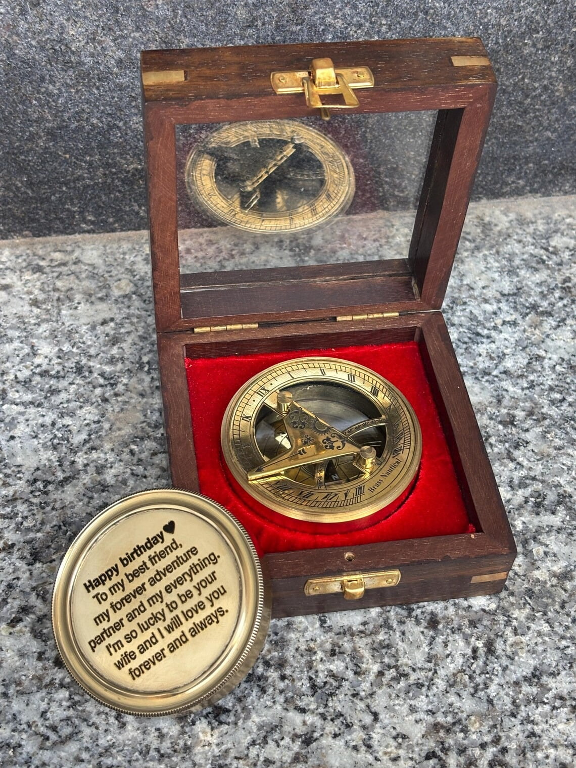 Brass Compass with Wooden Box Engraved Compass Personalized Gift for Husband Boyfriend | Nautical Decor Birthday Anniversary Gift