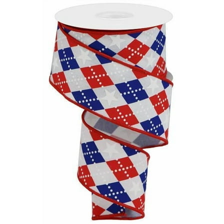 2.5"X10Yd Argyle Stars On Royal White/Red/Blue RGA135927