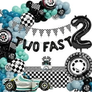 Two Fast Birthday Decoration, 2nd Race Car Birthday Party Decorations for Boys, Balloons Cake Topper Tablecloth Racing Cars Themed