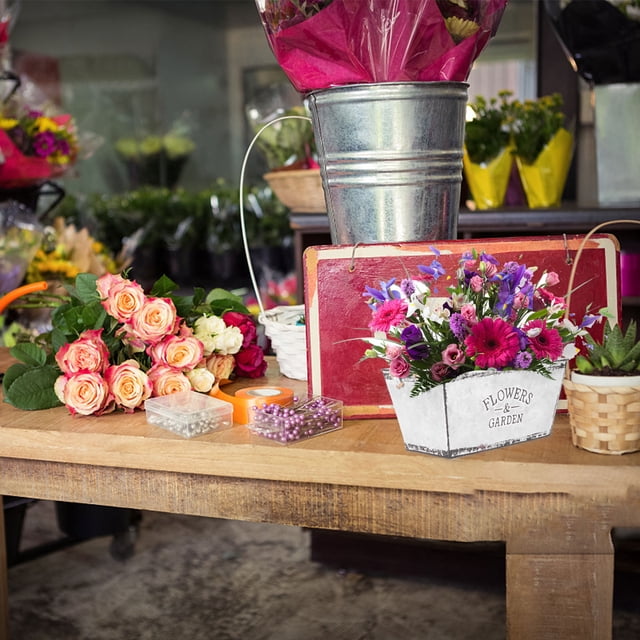 FESTFENDS Simple Flower Bucket De Hierro Con Asa Para Y Plantas