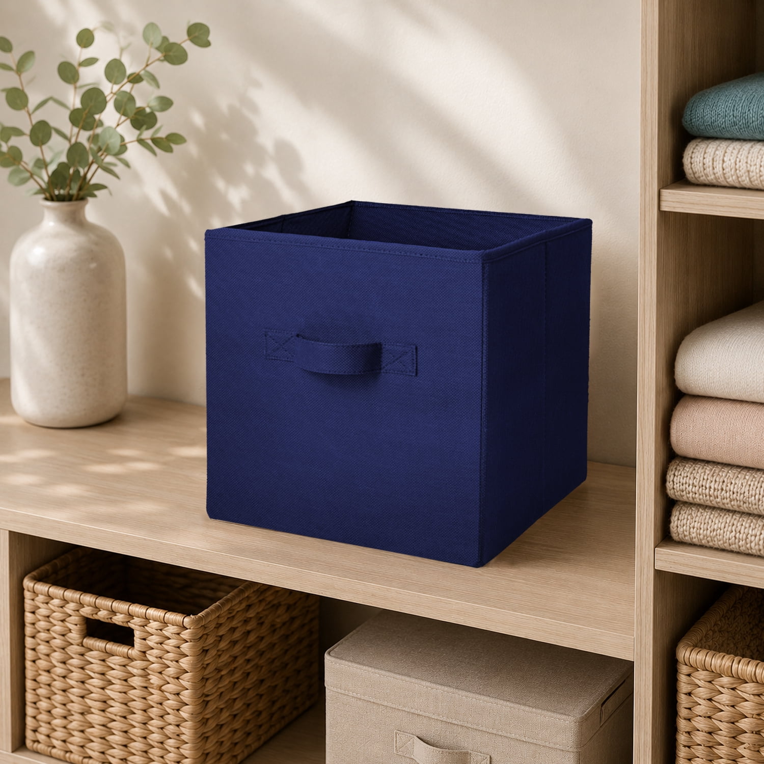 Mainstays Collegiate Collapsible Fabric Bins 10.5X10.5,Blue Sapphire, 4 Pack