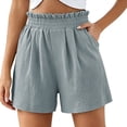 thumbnail image 3 of Zulora Women's Solid Color Shorts With Ruffled Waist And Pockets High Waisted Casual Elastic Waist Summer Beach Daily Shorts​, 3 of 7